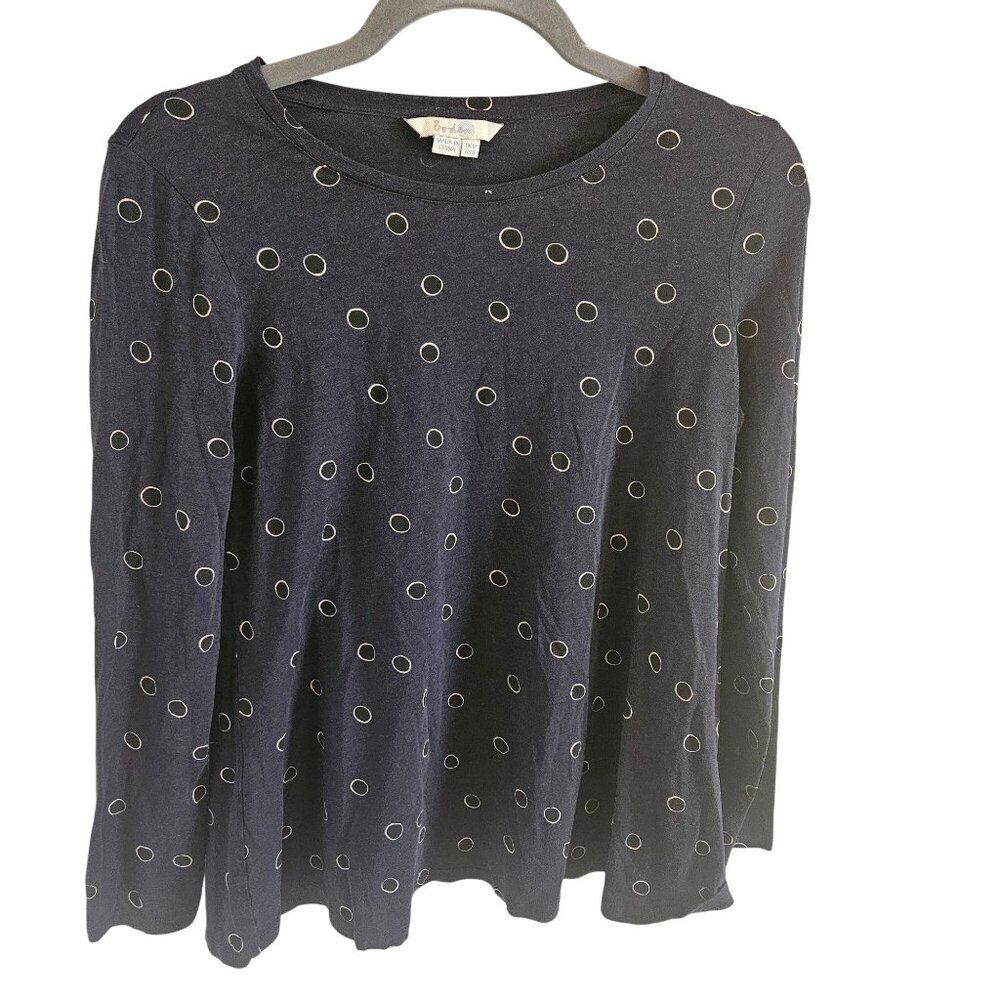 Boden Woman Size 8 Long Sleeve Tee Dark  Bubble Print Tencel Blend Comfort Soft